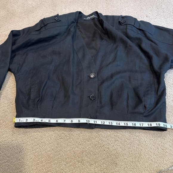 VTG Linda Allard Ellen Tracy Jacket Linen Black Embroidered Aztec Inca Size 10 - Picture 11 of 15